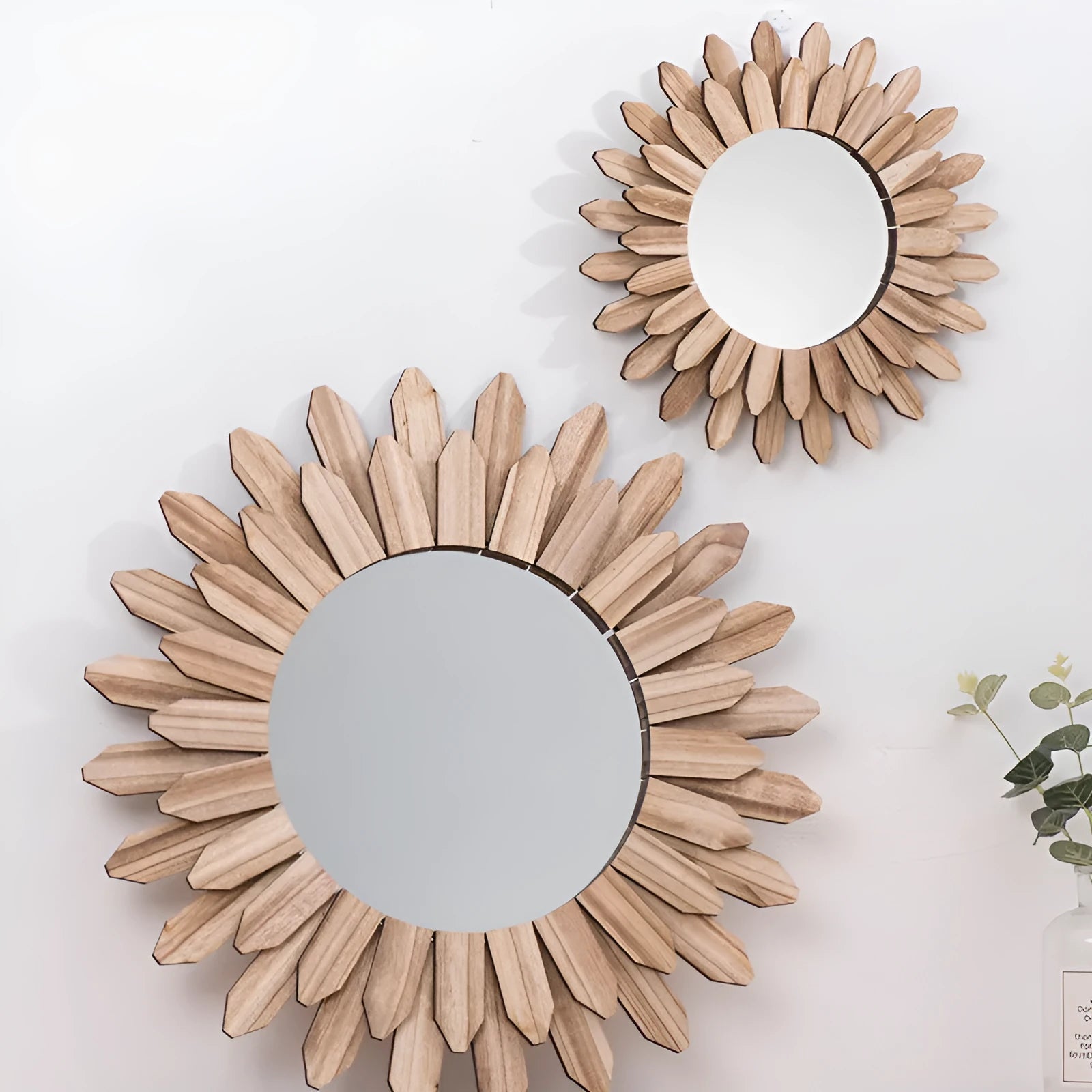 Circular solid wood wall mirror with a baked colour finish in a European style.