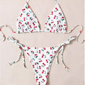 Women's holiday split halter bikini swimsuit in Picture Colour with backless design