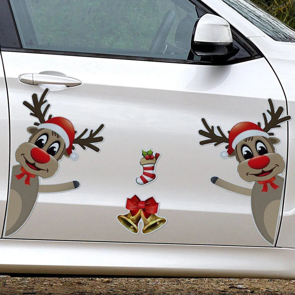 Christmas elk bell cartoon design magnetic bumper stickers with luminous reflective surface