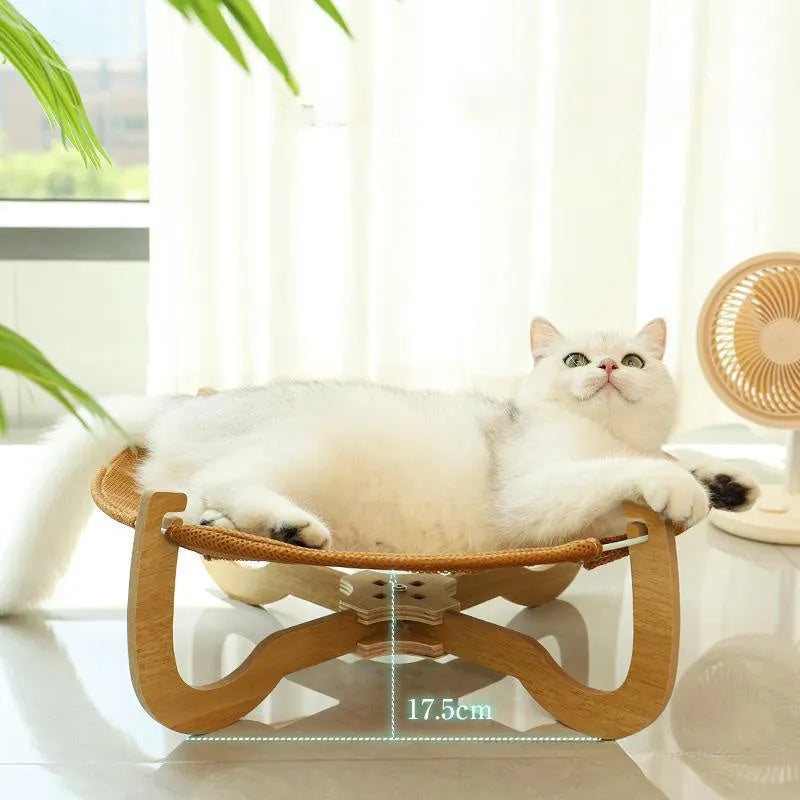 Brown woven rattan pet hammock bed elevated 17.5cm for cats and small dogs