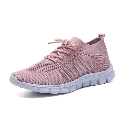 Women's high-top breathable sneaker in multiple colours on a white background, showing lace-up front and flat rubber sole.