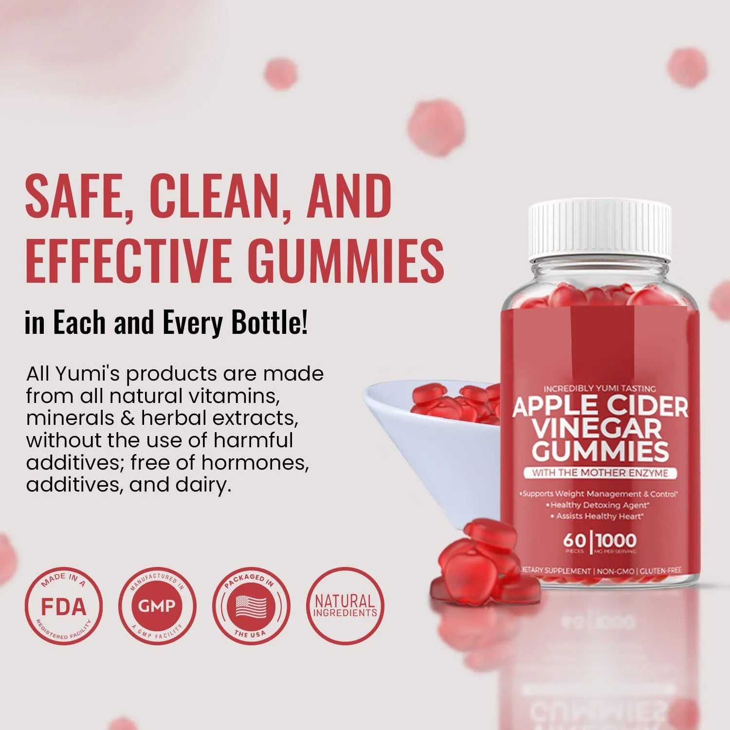 Bottle of apple cider vinegar gummies soft candy dietary supplement containing 60 tablets