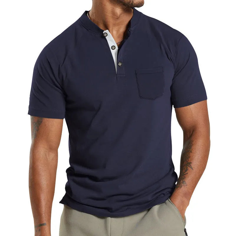 Men's plus size short sleeve summer shirt with chest button pocket in solid colour