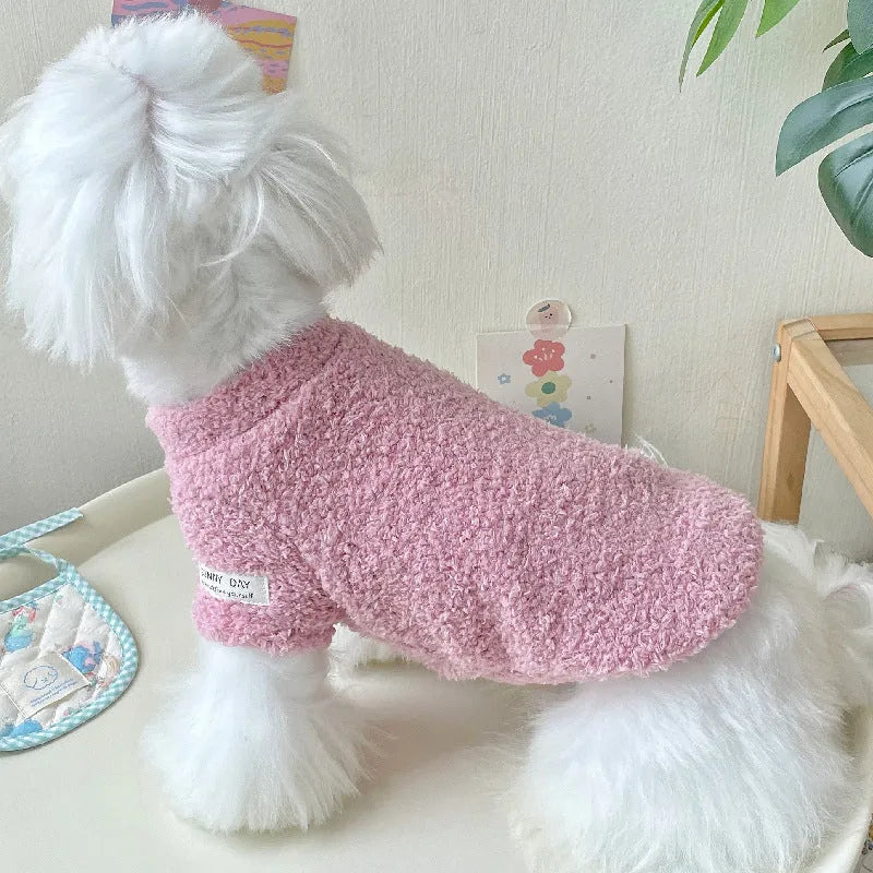 Reversible double-sided cloud velvet pet jacket shown in blue, for small dogs and puppies.