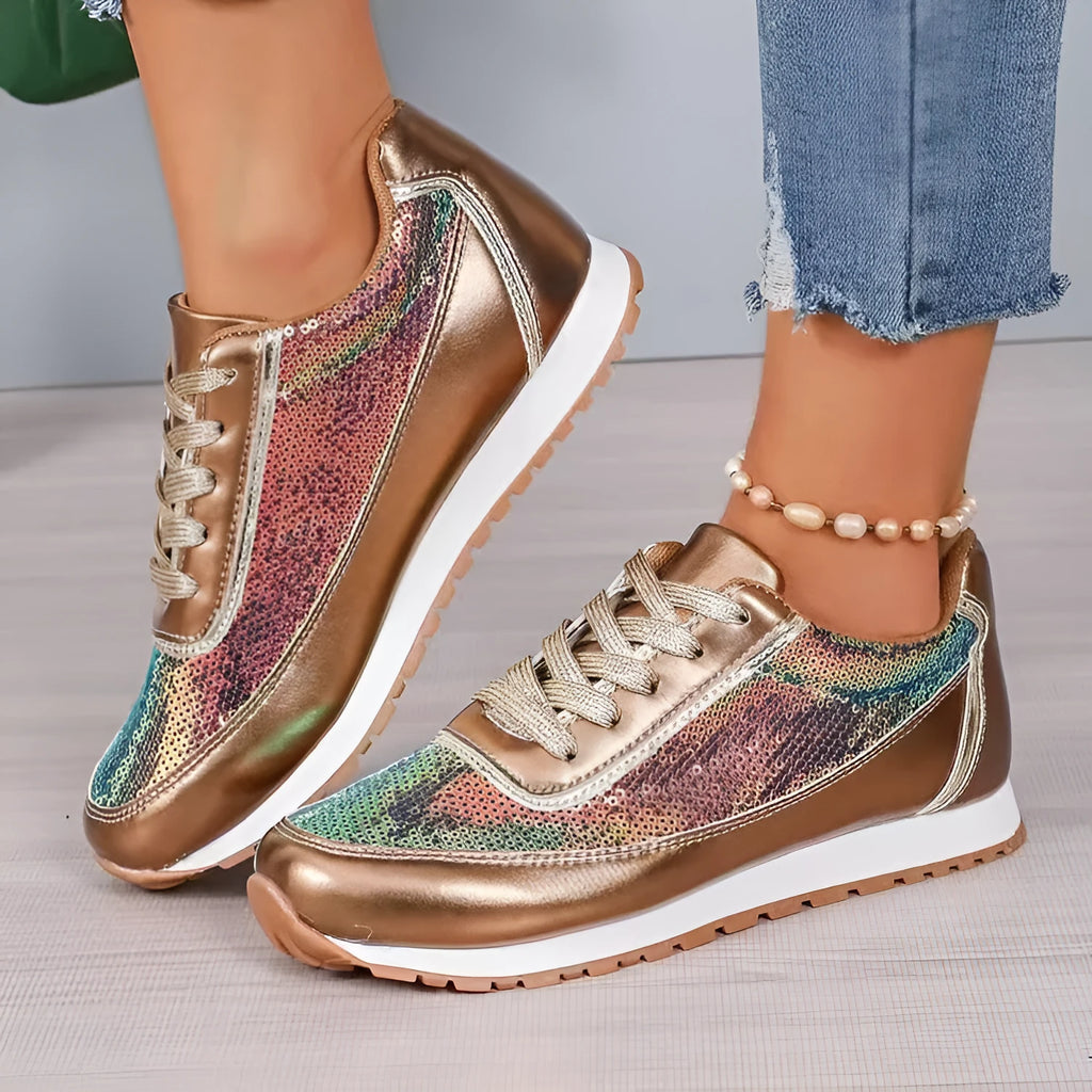 Women's black thick-soled casual sneakers with a square toe and PU leather upper.