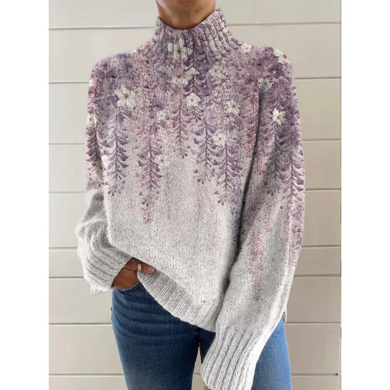 Women's abstract Christmas print casual top in polyester fabric