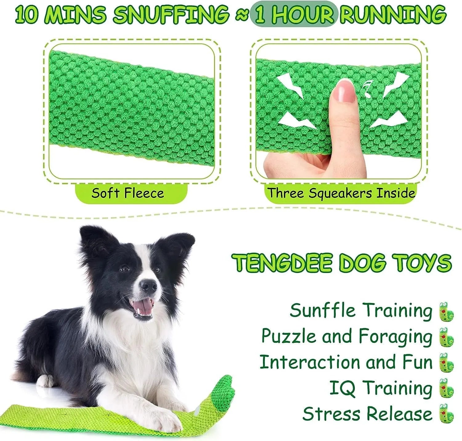 Interactive squeak and snuffle dog puzzle toy in frog, snail, or snake plush designs