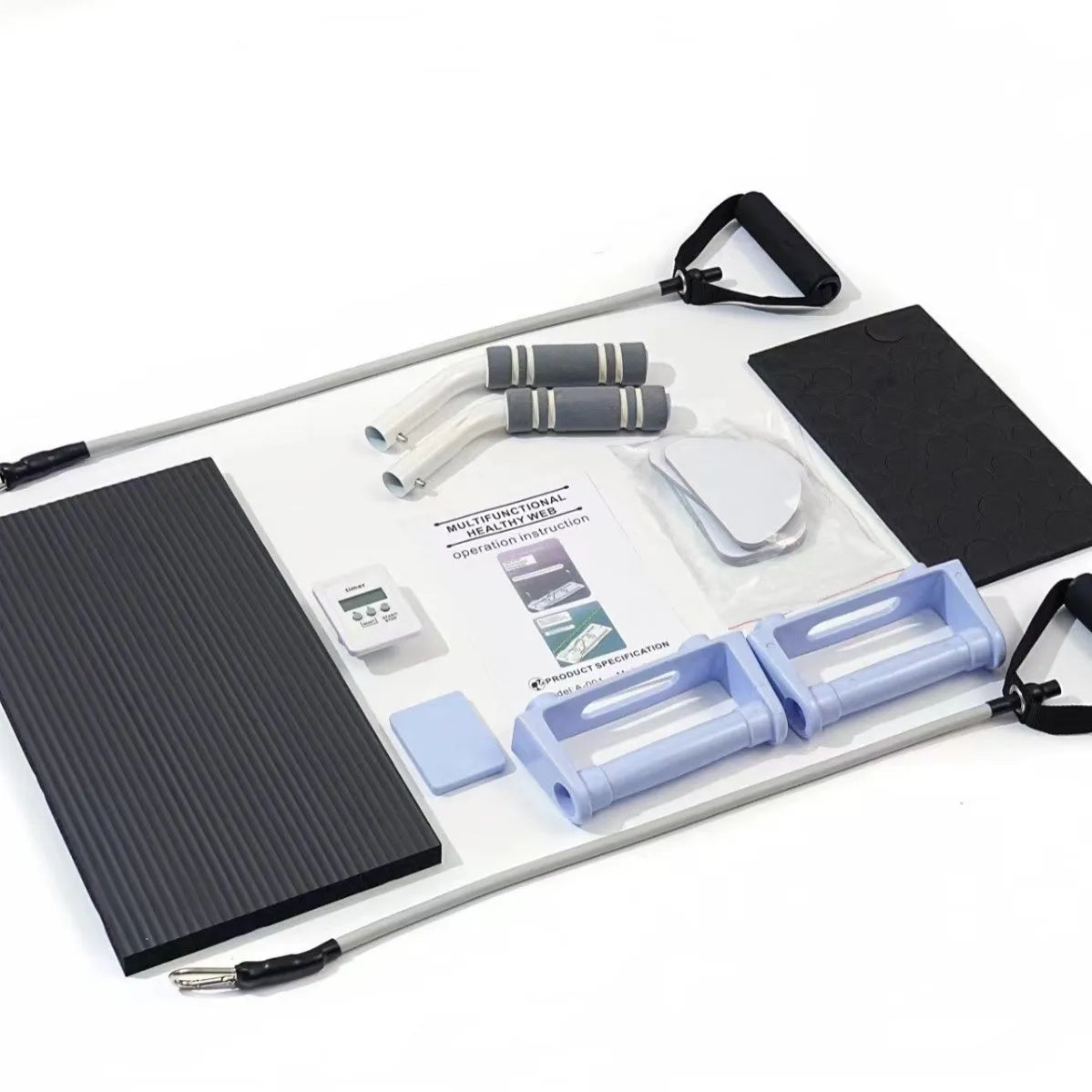 Foldable purple PP belly panel fitness equipment on a grey floor.