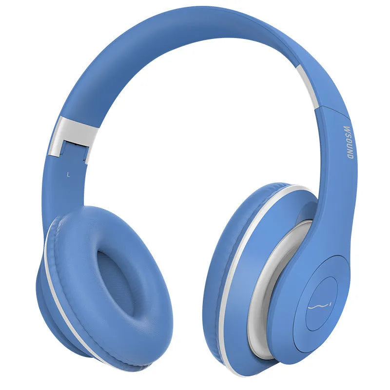 Blue and red coloured Bluetooth wireless stereo headset with over-ear bilateral design.