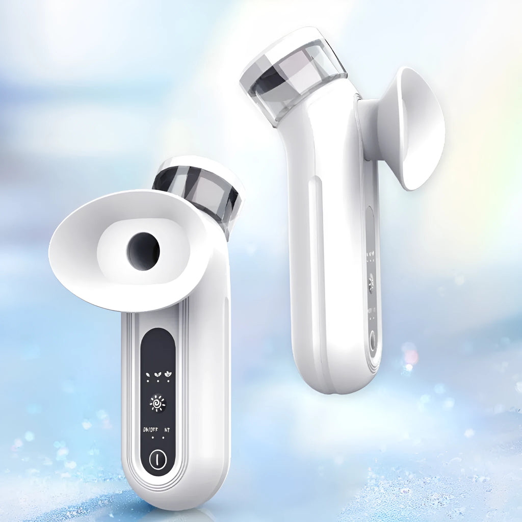 White rechargeable eye atomiser and eye mask set for portable cold and hot compress therapy