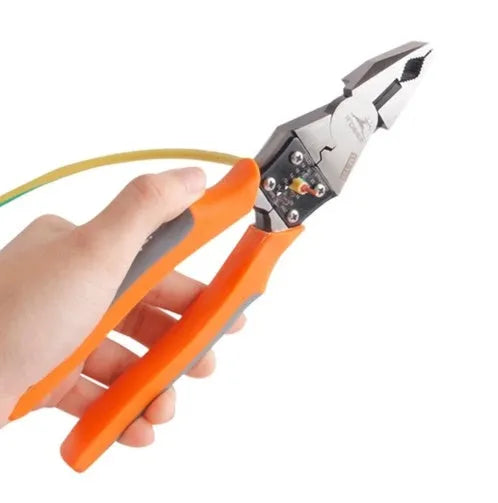 Orange multi-function wire cutter pliers with alloy steel head and textured PVC handle