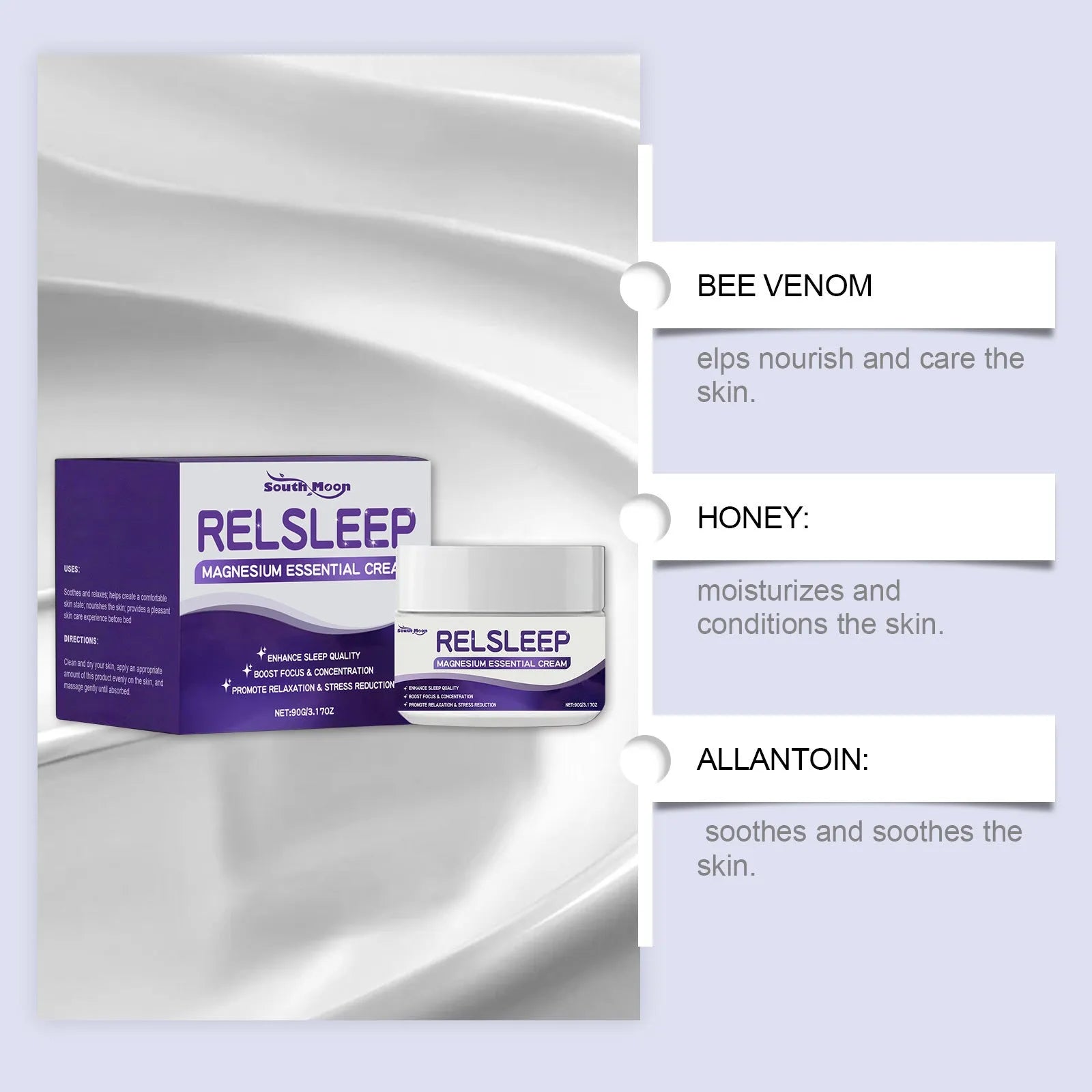 Sleep Magnesium Essence Cream gentle night moisturiser in a 90g white jar.