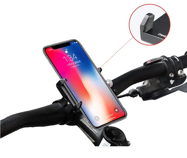 Aluminium motorcycle phone holder with rotating head on handlebars