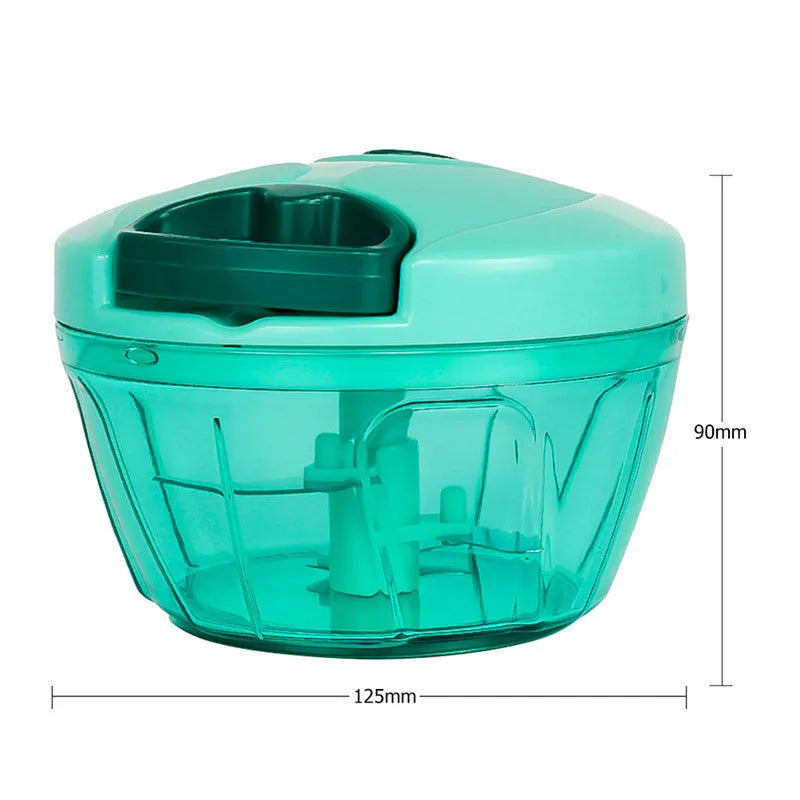 Green manual kitchen chopper with three stainless steel blades and 500ml container capacity
