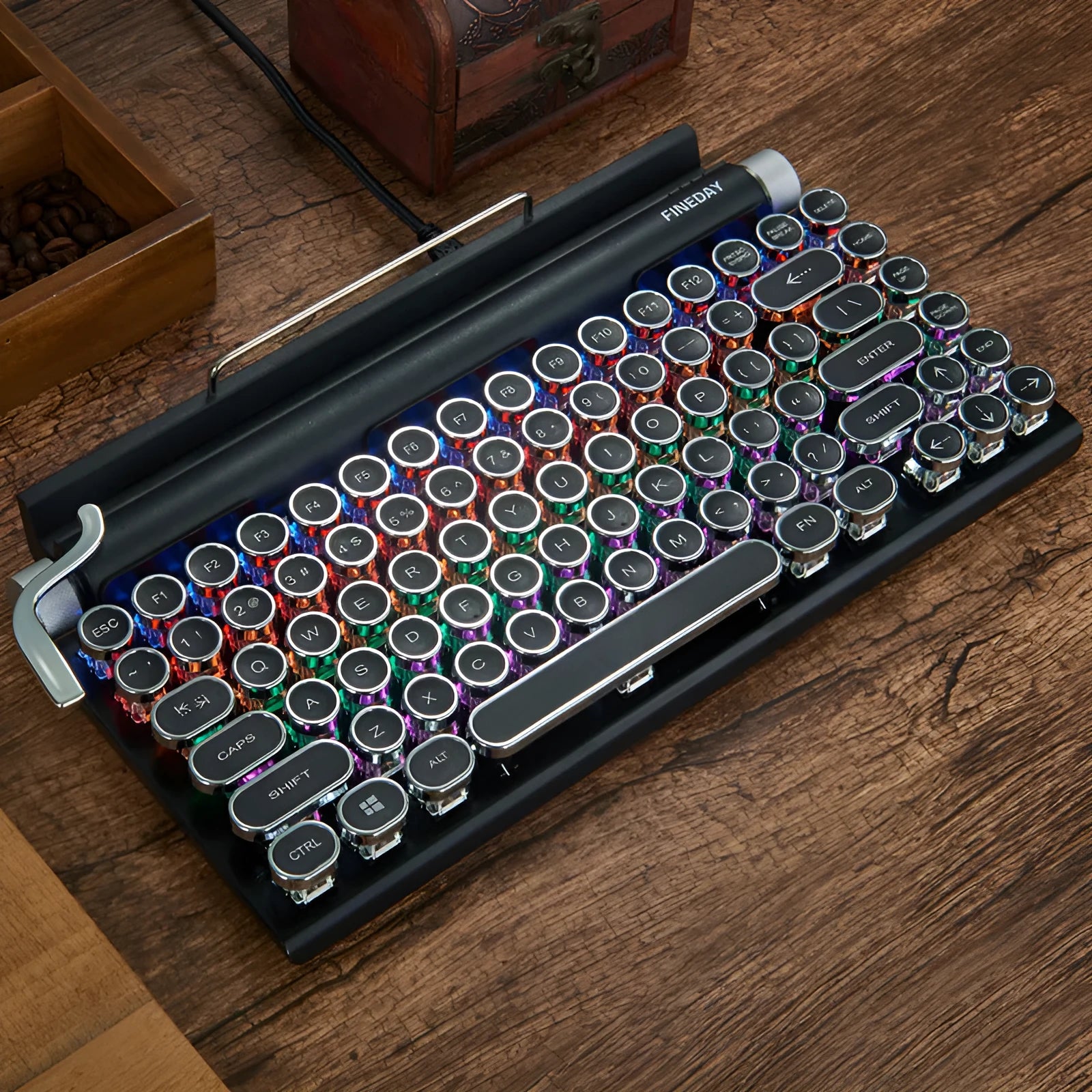 Black Dot retro typewriter style Bluetooth mechanical keyboard with colourful backlight