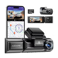 M550PRO driving recorder dash cam with 3 inch screen, front and rear lenses, and car charger on dashboard.