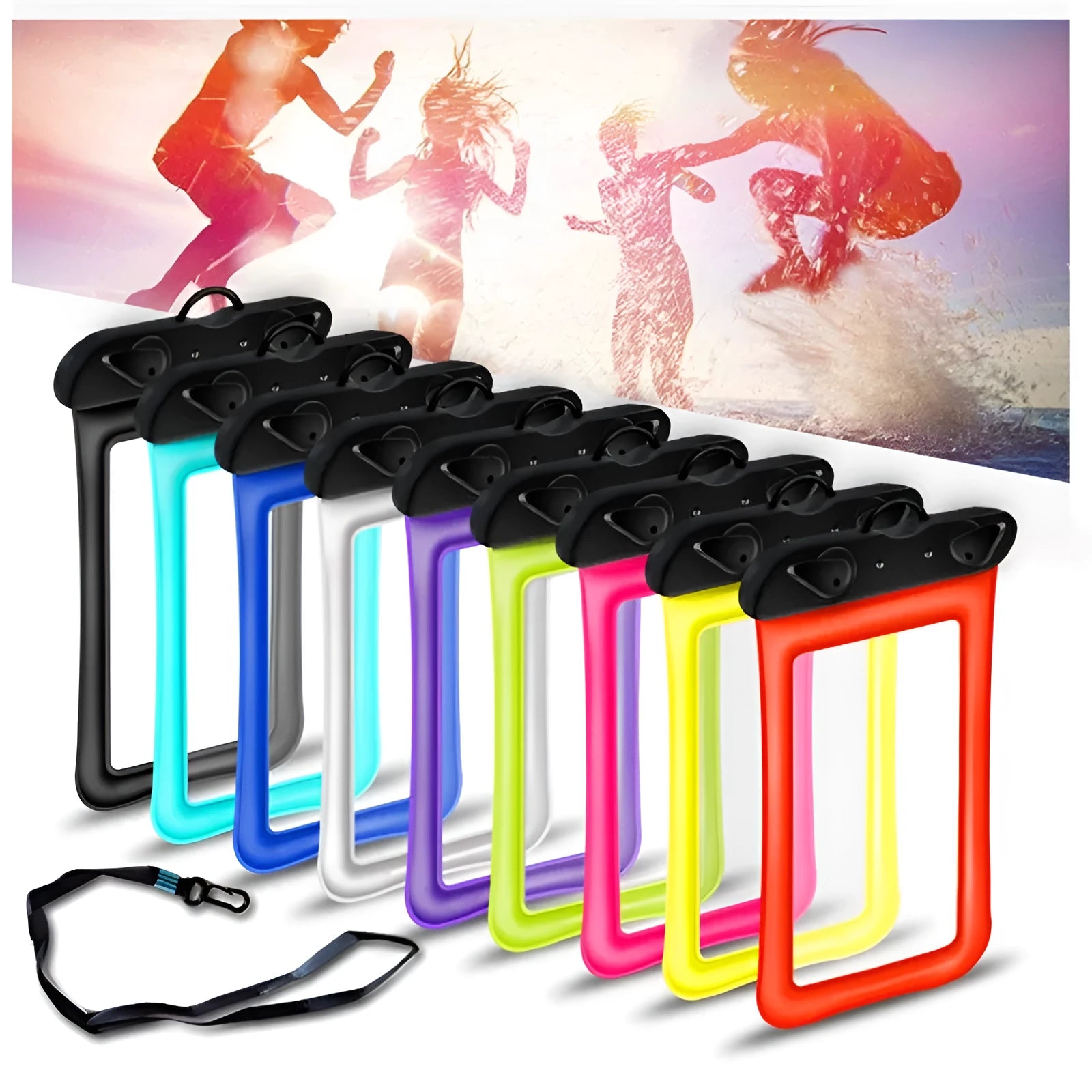 Double airbag mobile phone waterproof bag in various colours with 45cm rope