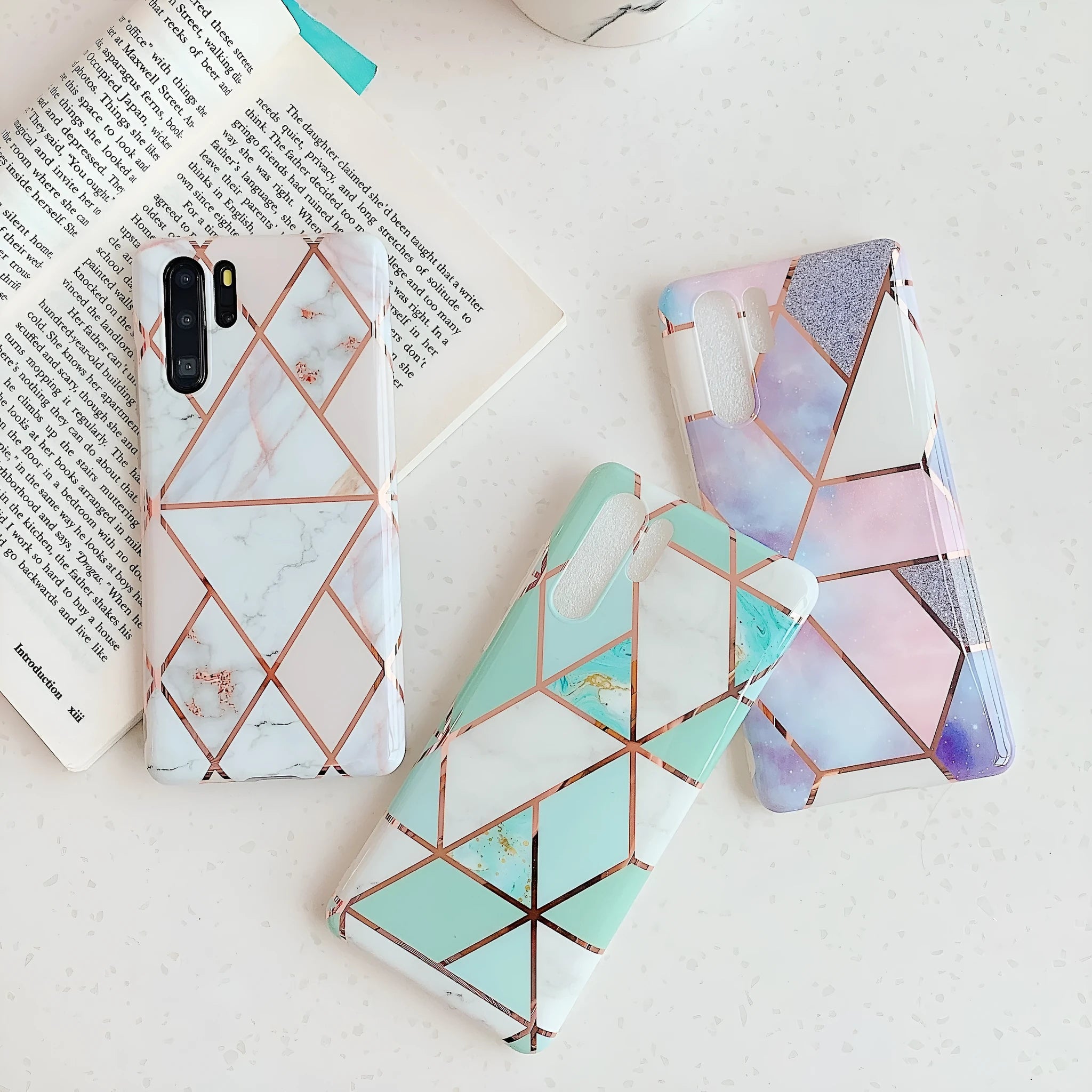 Electroplated marble phone case with metallic finish for Huawei and Samsung smartphones