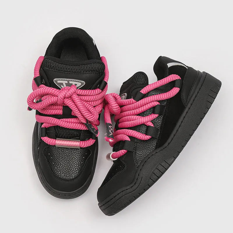 Casual lace-up shoes with thick rubber sole and breathable mesh lining in multiple colour options