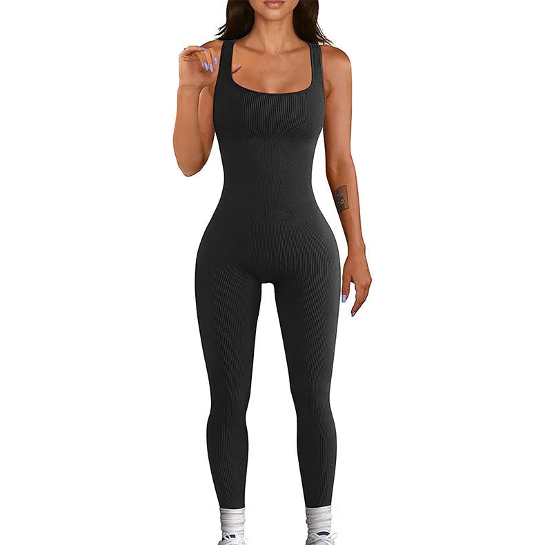 Women's spandex suspender tank top tights with long sleeves and button detailing