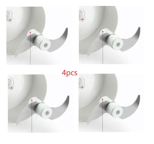 Compact manual food chopper with plastic housing and stainless steel blades for vegetable preparation
