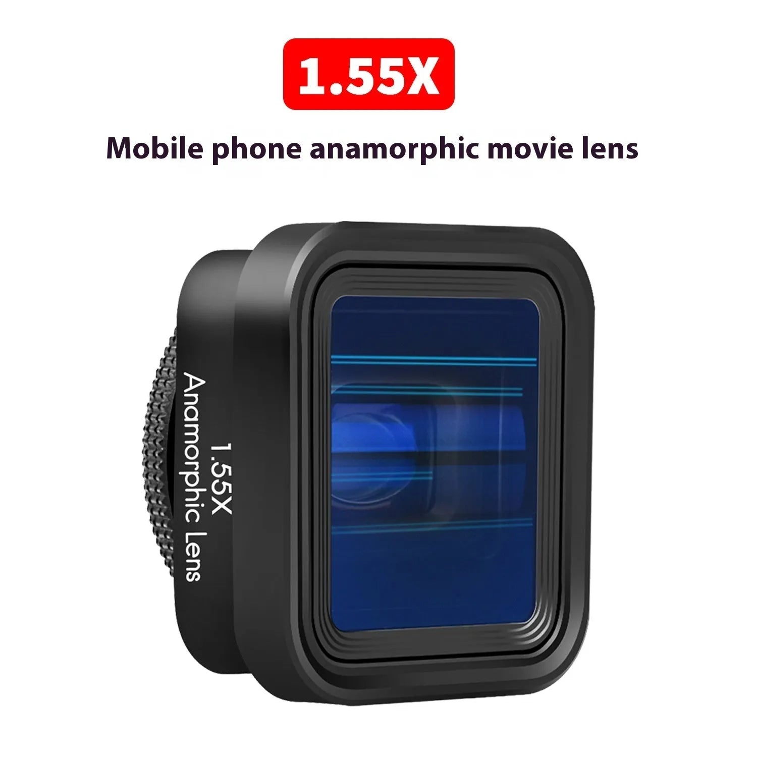 Black Sanyk 1.33x anamorphic widescreen lens for mobile phones with 17mm thread mount.
