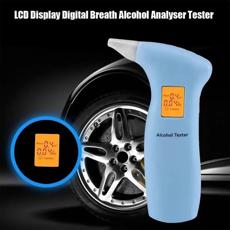 Portable orange light breath alcohol tester with replaceable mouthpieces.