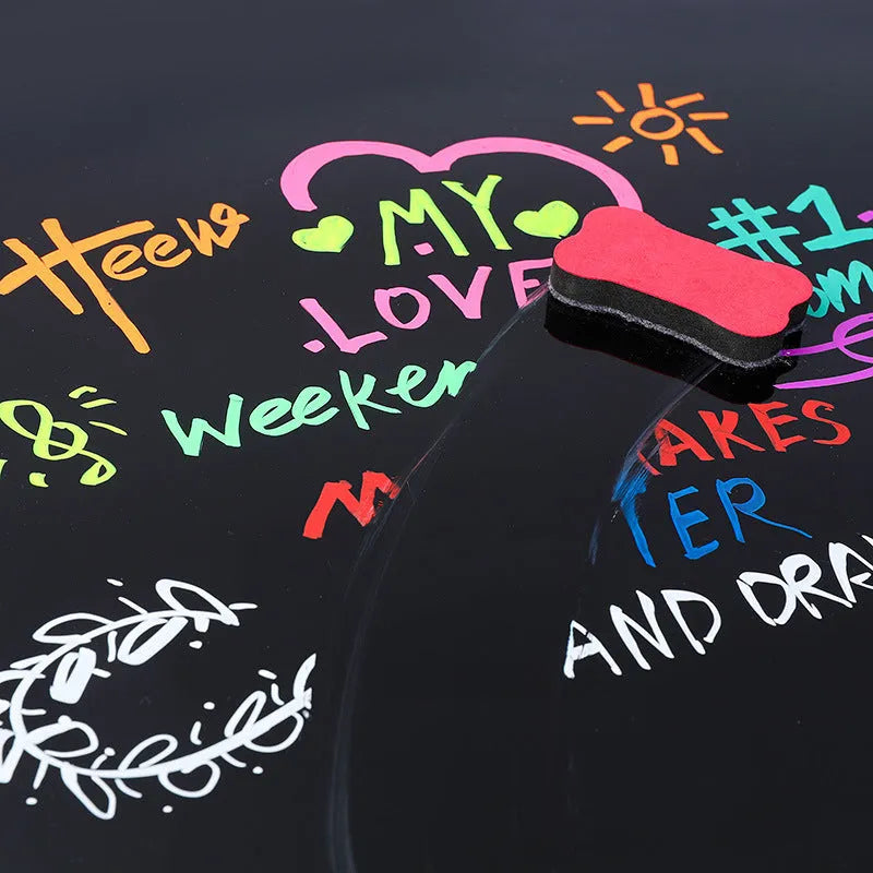 Oblique-shaped electronic fluorescent board highlighter pen with 6mm tip, shown on a card with colour refills.