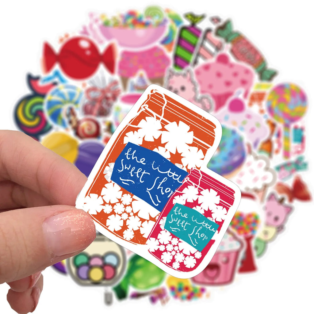 Candy series graffiti sticker pack with 50 colourful sheets showing cartoon patterns