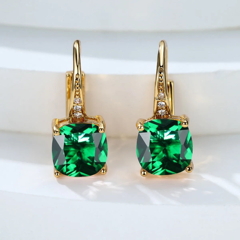 Square zircon inlaid geometric ear hook earrings with Korean style electroplated copper construction