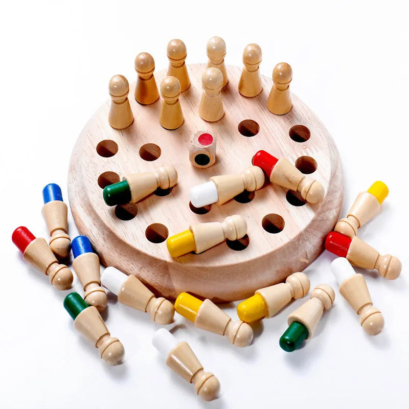 Children's beech wood memory chess educational game with board and pieces for colour recognition