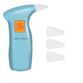 Portable orange light breath alcohol tester with replaceable mouthpieces.