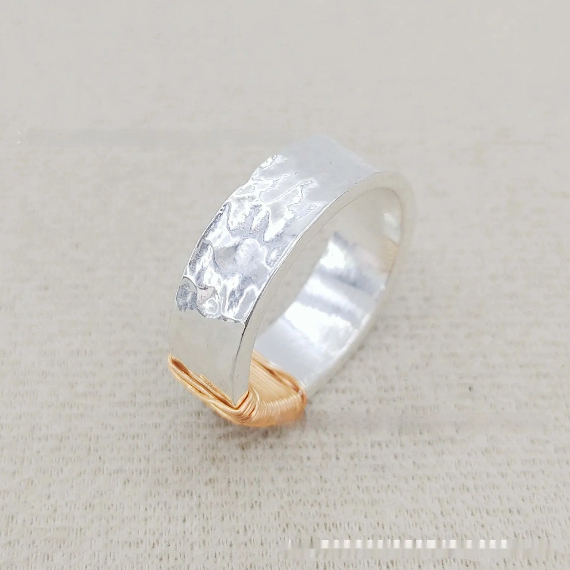 Copper wide face ring bracelet with geometric vintage coil design in silver gold colour.