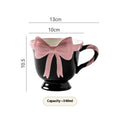 Ceramic mug with girl heart bow design in white or black pink colour, 301-400ml capacity