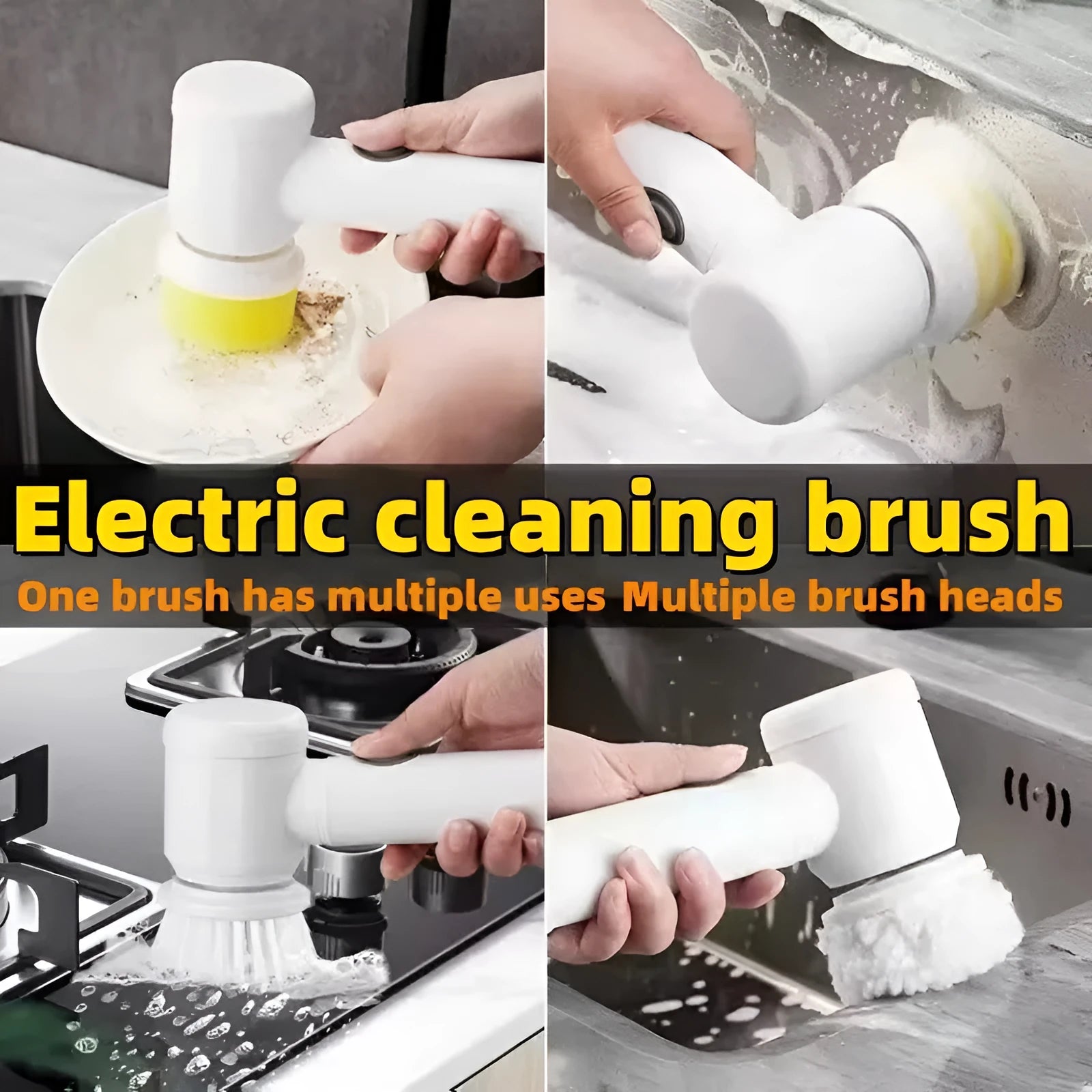 White Magic Brush electric cleaning brush with three interchangeable brush heads for household cleaning