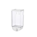 White transparent kitchen food storage box with easy press cereal dispenser lid.