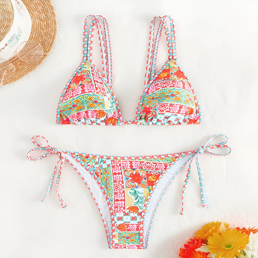 Women's lace-up backless swimsuit in polyester spandex fabric for swimming