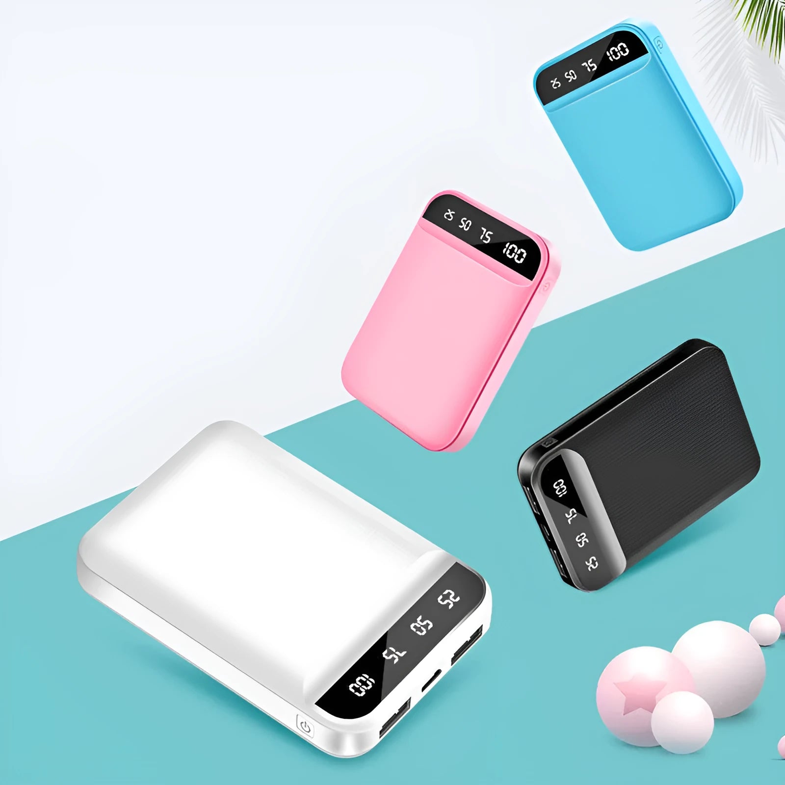 Compact portable power bank with polymer lithium-ion battery and multiple USB charging ports