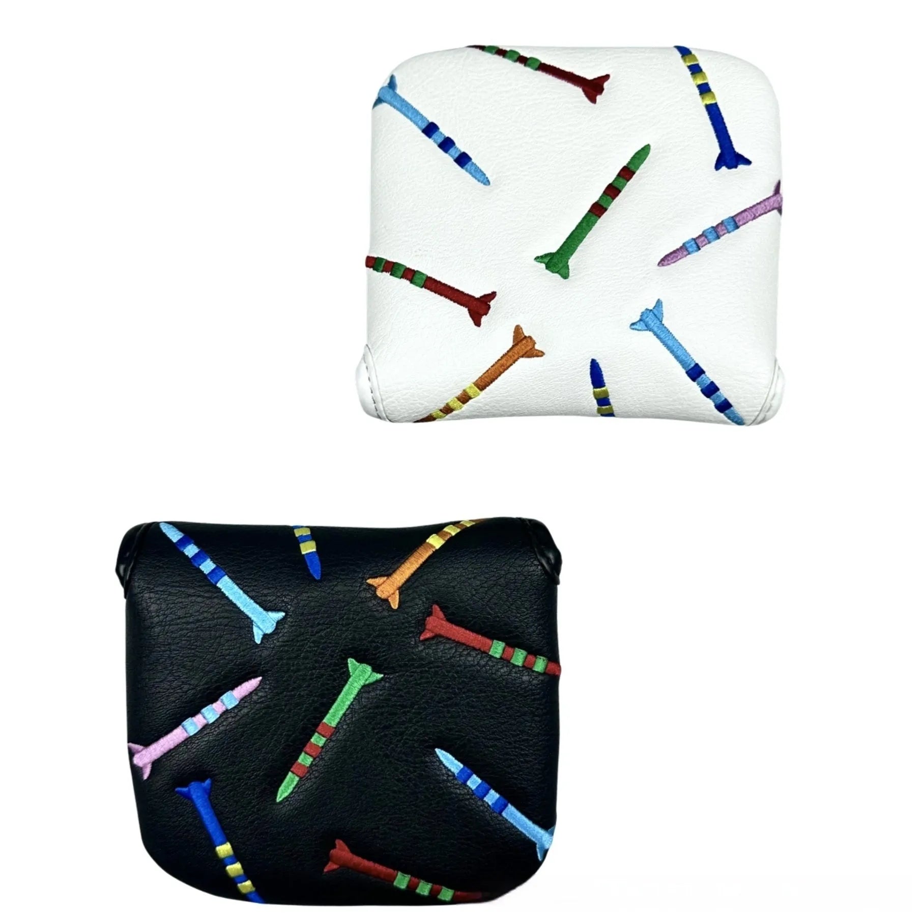 Square golf putter protective sleeve with rocket pattern in black PU leather