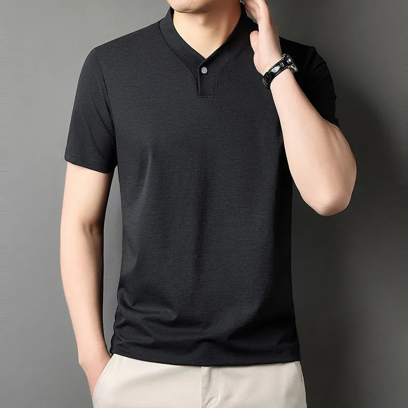 Men's short sleeve t-shirt with zipper detailing in polyester blend fabric
