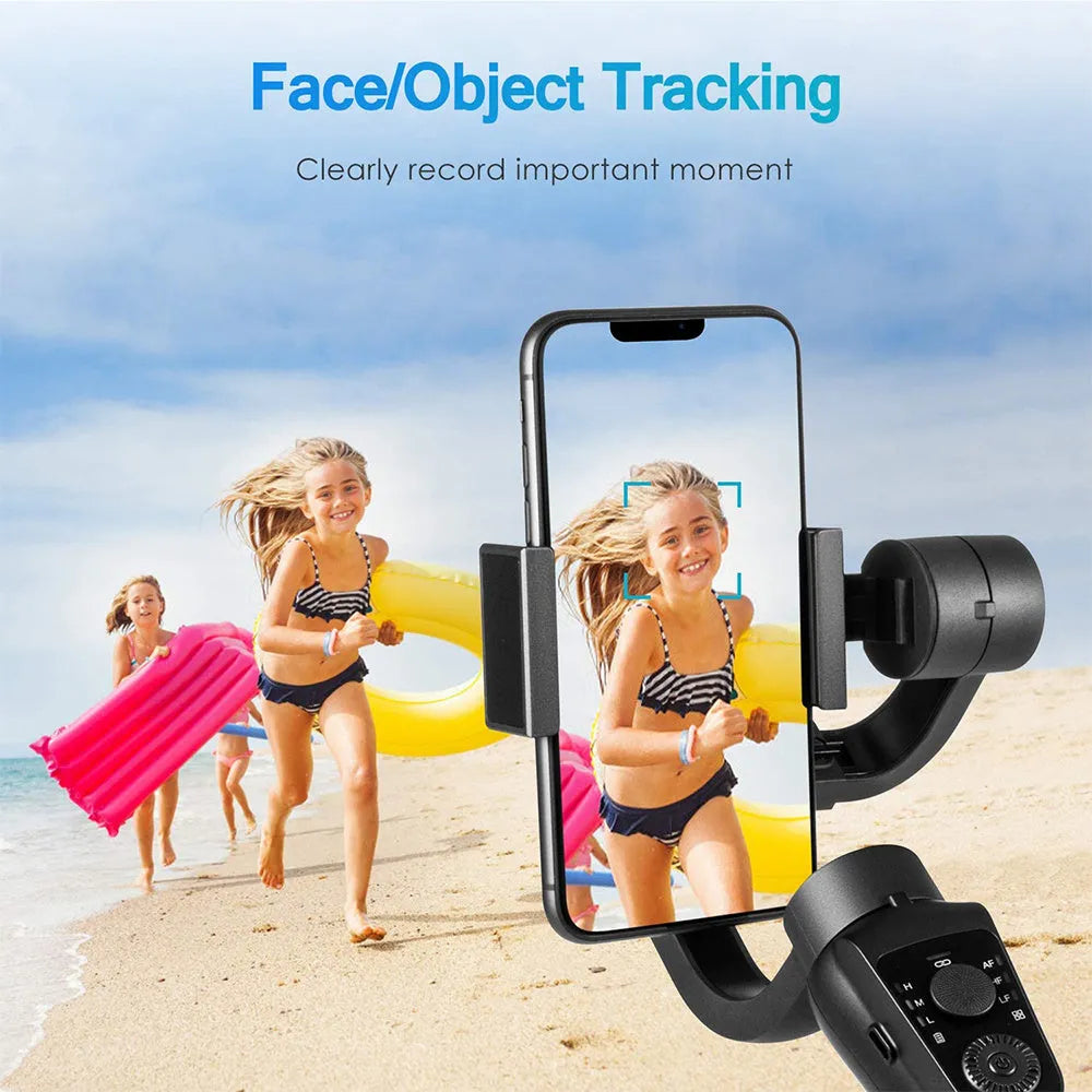 Black three-axis mobile phone gimbal stabiliser with tripod and protective cases