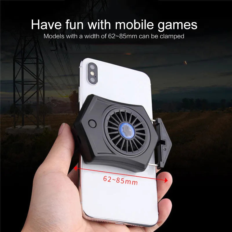 A black or white mobile phone radiator cooling fan with a USB connector