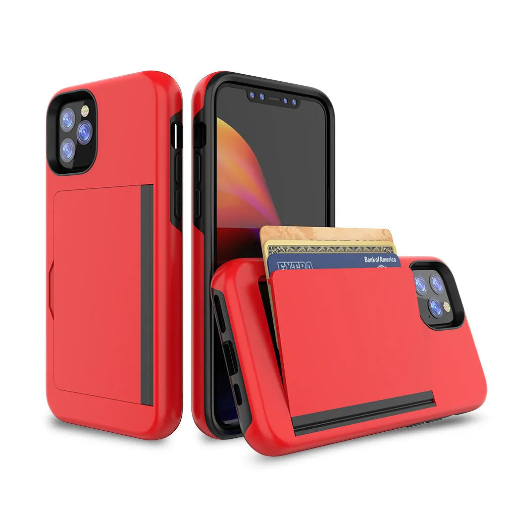 Simple solid colour iPhone 11 series mobile phone case in black, red, pink, blue, dark blue, or purple.