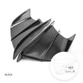 Motorcycle spoiler wing accessories in four different pattern finishes showing 18cm by 8cm dimensions