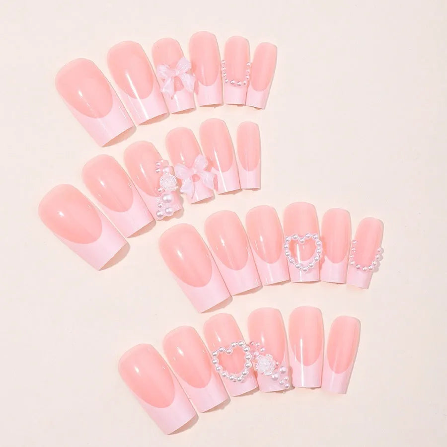 French Love Pearl removable fake nail stickers kit showing nail strips, jelly glue pot, and polish rub in colour XD93.