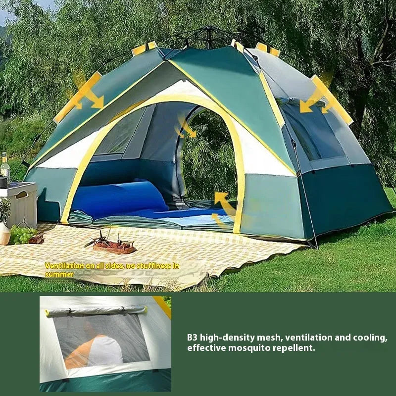 Dark green silver glue camping tent for 3-4 people with automatic quick-open design