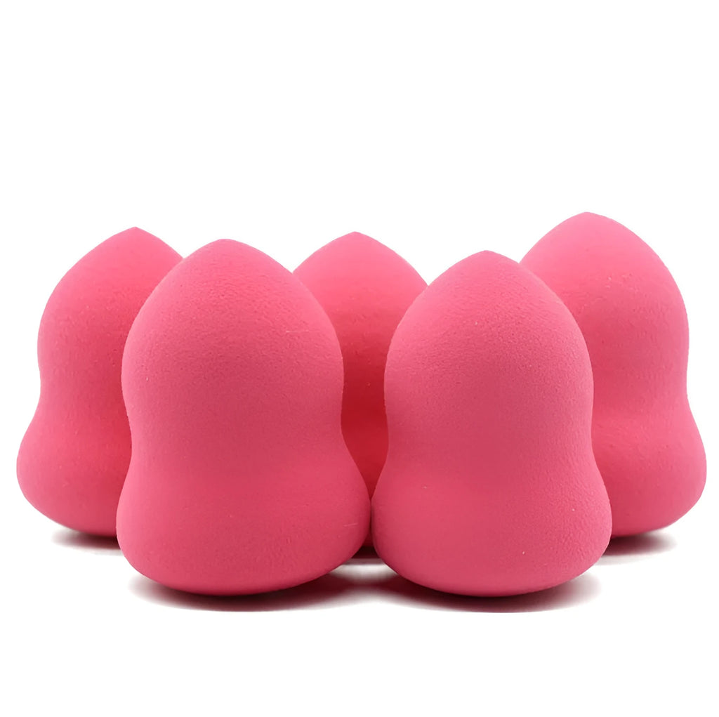 Pink cubic makeup foundation sponge with hydrophilic non-latex material for wet and dry use.