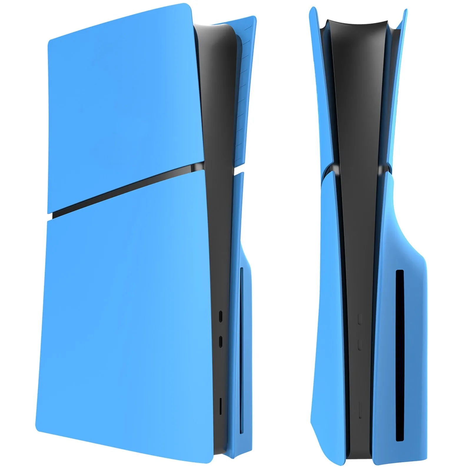 PS5 Slim replacement protective shell in ABS plastic showing colour options including cobalt blue, volcano red and silver