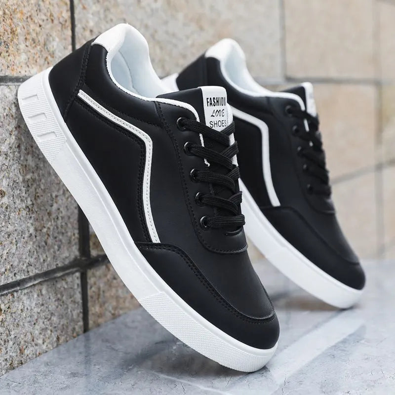 Black and white board shoes with mesh lining and rubber soles for casual wear