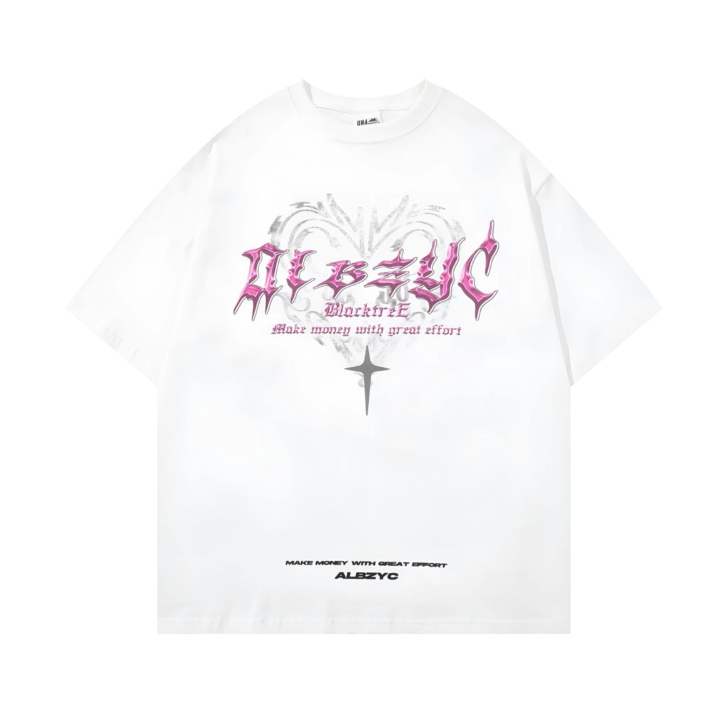 Men's retro design printed cotton t-shirt with short sleeves and round neck in loose fit